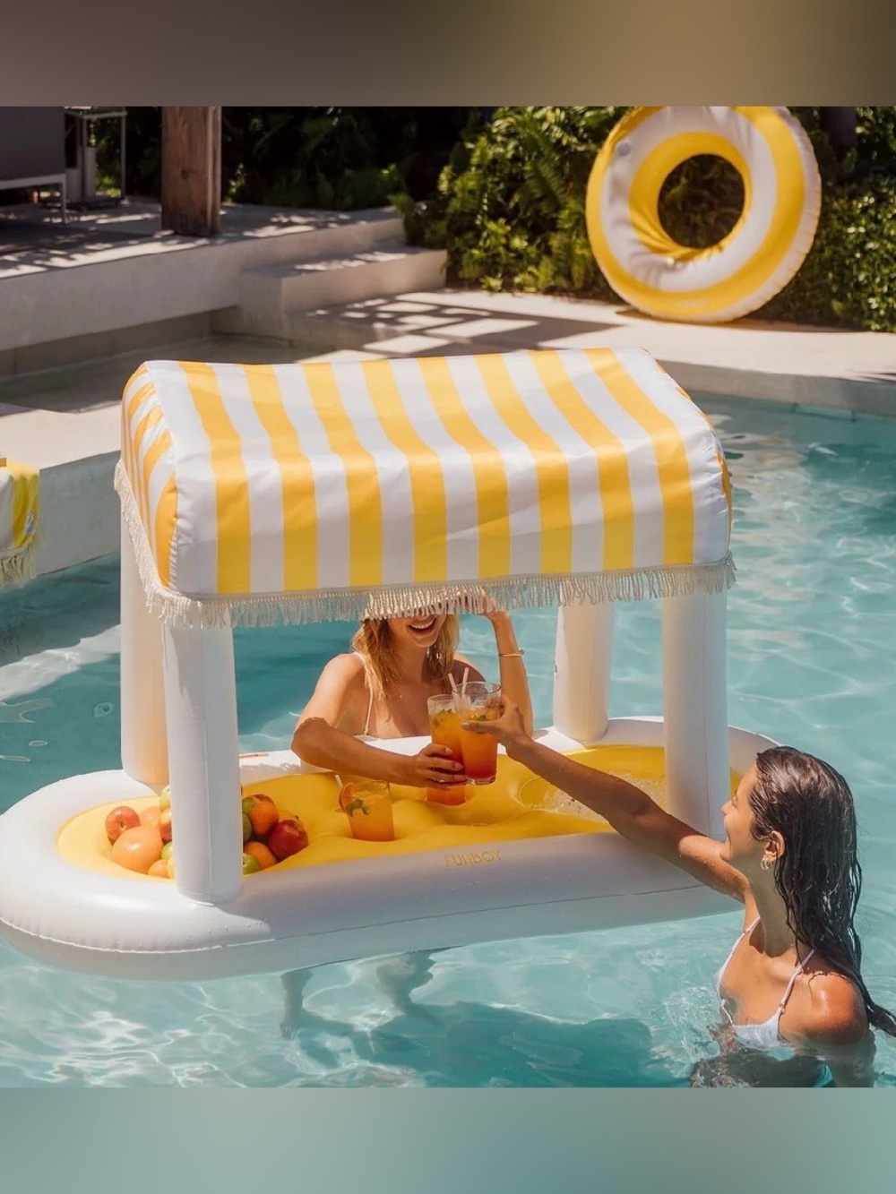 Inflatable Floating Cabana Bar - Yellow Striped Canopy